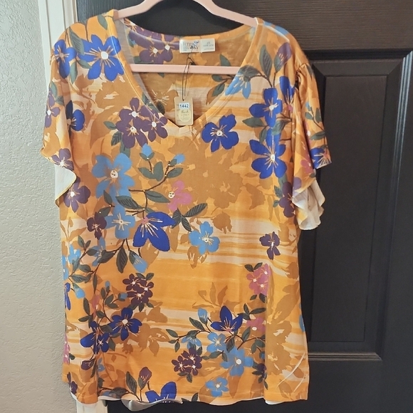Talbots Gold Short Sleeve Graphic Blouse - Picture 1 of 3